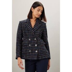 Veronica Beard Rumier Dickey Tweed Jacket Navy Multi Plaid Blazer Sz 4 NWT $698‎